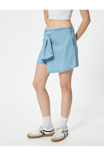 Koton Mini Kot Şort Etek Drape Detaylı Relax Fit