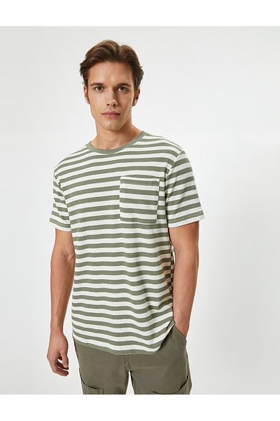 Koton Βαμβακερό κοντομάνικο T-Shirt - Λεπτομέρεια τσέπης, Crew Neck