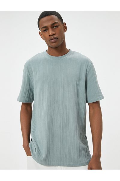 Koton Βαμβακερό κοντομάνικο T-shirt με υφή - Crew Neck