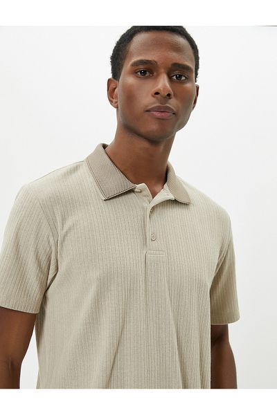 Koton Polo T-Shirt Kragen Detailliert Geknöpft Kurzarm Strukturiert