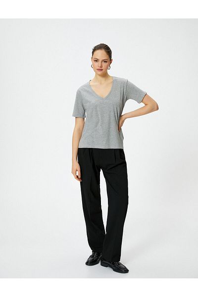 Koton V-Neck Cotton Short Sleeve T-Shirt
