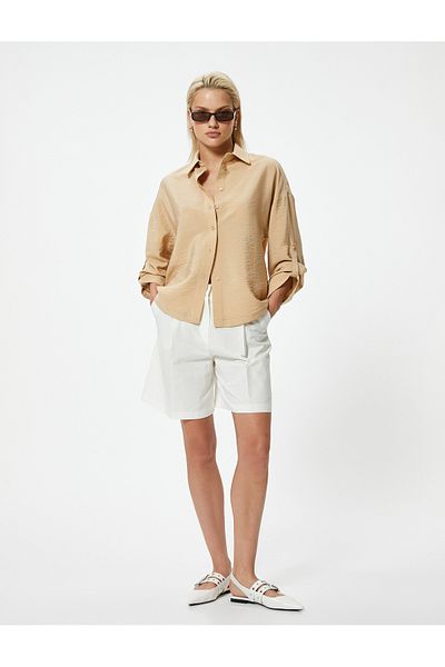 Koton Long Sleeve Satin Shirt - Textured Viscous Fabric