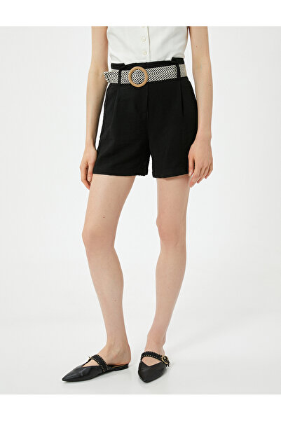 Koton Mini Şort Kemer Detaylı Cepli Viskon Normal Bel