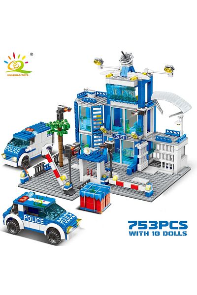 Choice No Box HUIQIBAO 753PCS City Police Station Building Blocks Set Boys DIY Car Figures Bricks Education