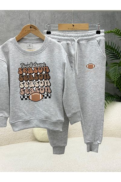 KAPROLLI Set de trening pentru copii, 100% bumbac, cu 3 fire, fără ridicare, cu gâtul turn, costum pentru școală pentru copii