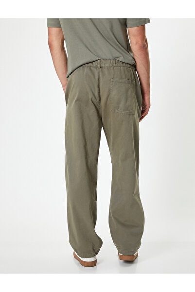 Koton Βαμβακερό παντελόνι Cargo Loose Fit - Σχέδιο μέσης με κορδόνια