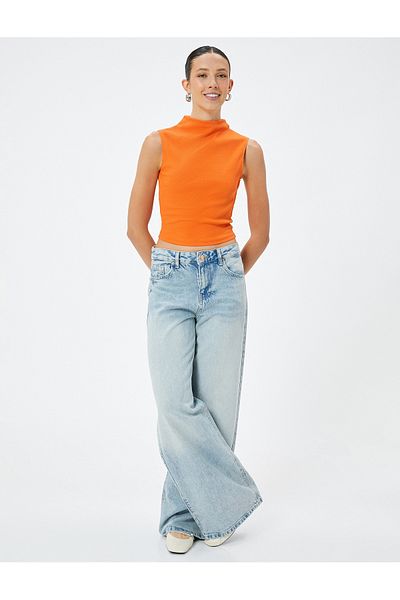 Koton Ärmelloses Crop-Tanktop aus Baumwolle mit Stehkragen und Kordelzug
