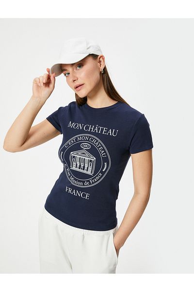 Koton Tricou cu mânecă scurtă din bumbac cu decolteu și imprimat