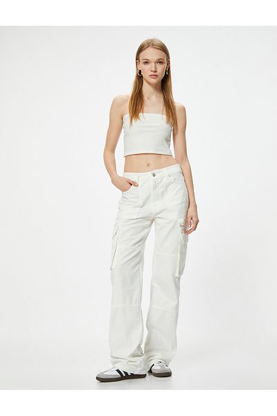 Koton Eve Straight Jeans - Cargo Jeans, Straight Loose Leg and Standard Waist
