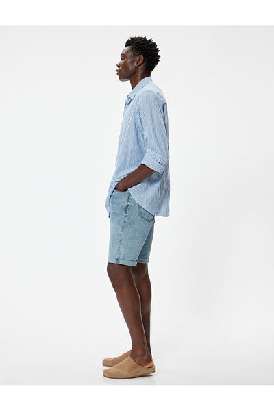 Koton Bavlněné Slim Fit bermudské džínové šortky - detail do kapsy