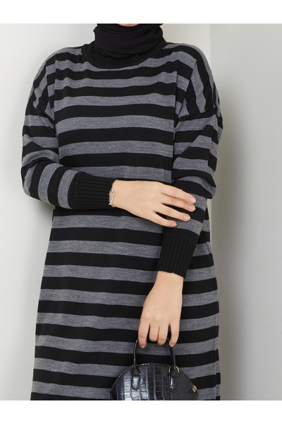 MODAMÜNASİP Υπέροχο ριγέ πλεκτό φόρεμα