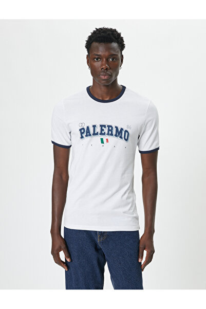 Koton Tişört Slim Fit Baskı Detaylı Bisiklet Yaka Kısa Kollu