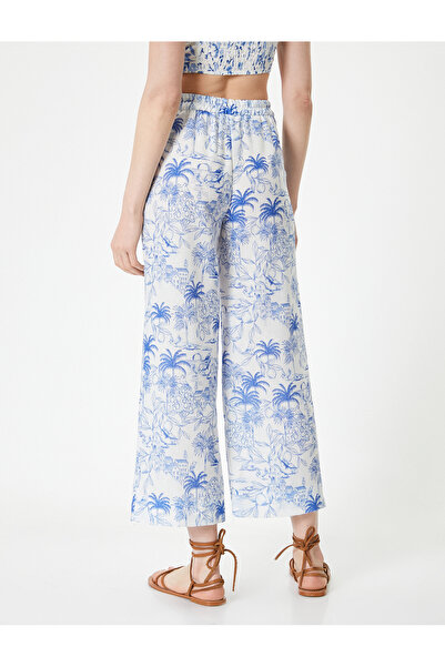 Koton Çiçekli Culotte Pantolon Bol Paça Cepli Normal Bel