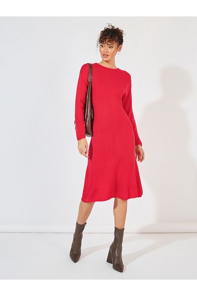 Styli Plain Knit Sweater Knee Length Dress