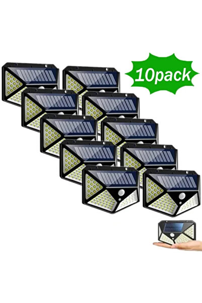Choice ١٠ قطع، ١/٢/٤/٨/١٠ قطع، مصباح جداري يعمل بالطاقة الشمسية مزود بـ ١٠٠ مصباح LED، إضاءة من أربعة جوانب مع مستشعر حركة، مناسب للحدائق الخارجية