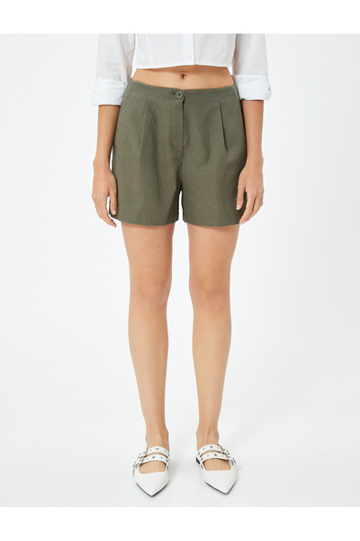 Koton Keten Şort Pileli Cepli