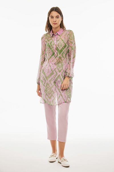 Perspective Albanis Pink Regular Fit Shirt Collar Tunic