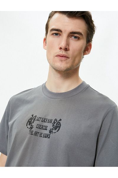 Koton Crew Neck Slogan Back Printed Short Sleeve T-Shirt