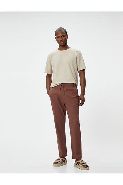 Koton Boyfriend-Hose mit Schnürung an der Taille, Chino-Taschendetail, Leinenmischung