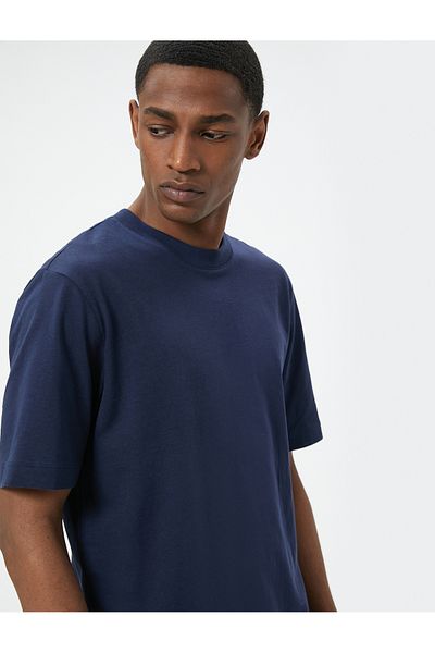 Koton Tricou de bază din bumbac cu mânecă scurtă cu decolteu