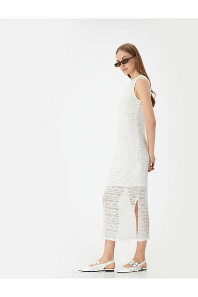 Koton Crew Neck Midi Sleeveless Slit Dress