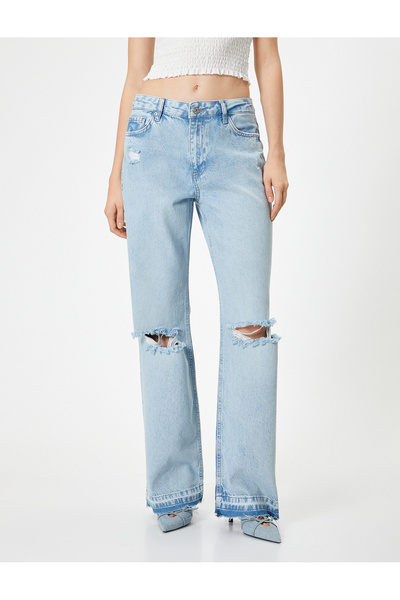 Koton Blugi cu talie înaltă, cu picior lat, cu ajustare dreaptă - Nora Jean