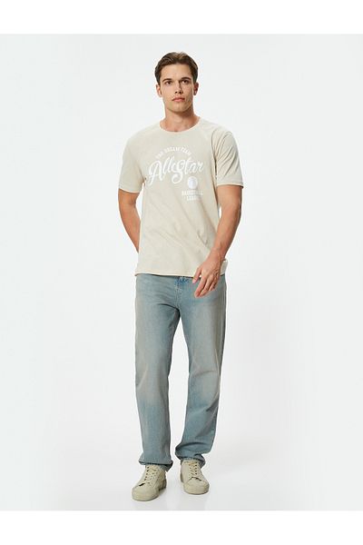 Koton Cotton Short Sleeve Slogan Printed Crew Neck T-Shirt
