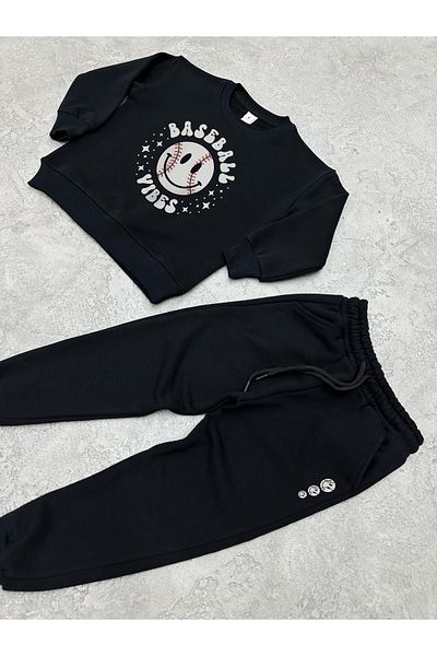 KAPROLLI Set de trening pentru copii, 100% bumbac, cu 3 fire, fără ridicare, cu gâtul turn, costum pentru școală pentru copii