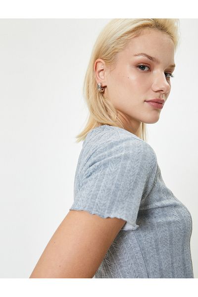 Koton Crew Neck Short Sleeve Basic Textured T-Shirt