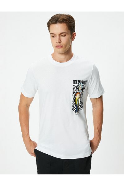 Koton Rick and Morty Licensed βαμβακερό μπλουζάκι - στάμπα στην πλάτη, κοντό μανίκι, λαιμόκοψη