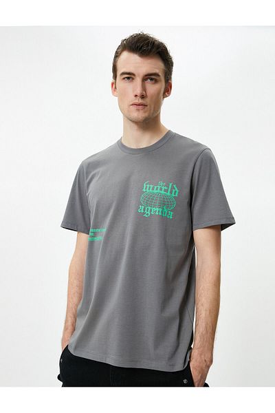 Koton Crew Neck Slogan Back Printed Short Sleeve T-Shirt