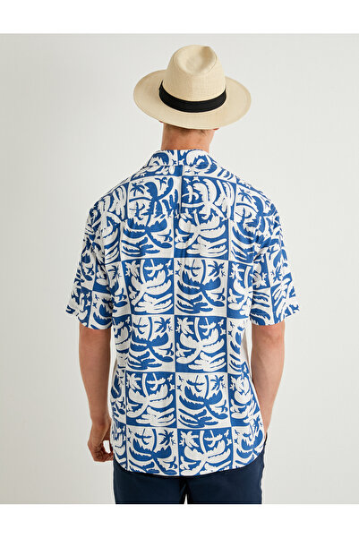 Koton Hawaii Gömlek Kısa Kollu Palmiye Desenli Düğmeli Yaka Detaylı Pamuklu Regular Fit