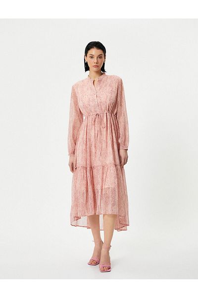 Koton Asymmetrisch geschnittenes Midi-Chiffonkleid – Schnürung an der Taille und Knopfdetail