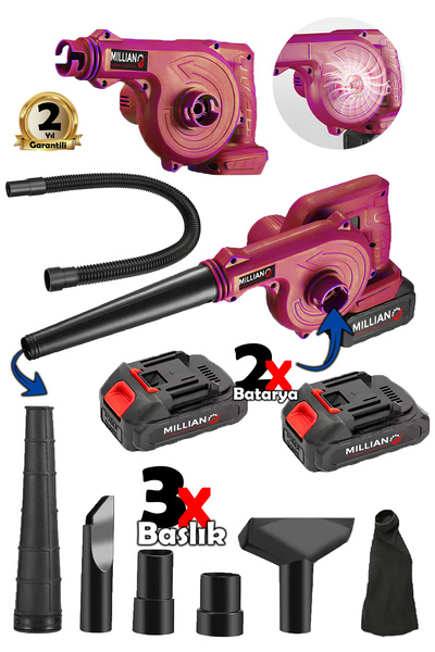 Millian Çift Akülü Devir Ayarlı Şarjlı Hava Üfleme Çekme Toz Toplama Süpürge ...