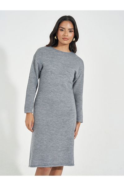 Styli Plain Knit Sweater Knee Length Dress