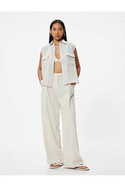 Koton Crepe Fabric Sleeveless Shirt - Covered Pocket Detail