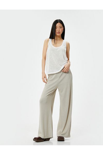 Koton Wide Leg Trousers Regular Waist Elastic Viscose Mixed
