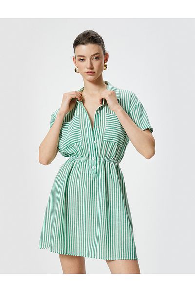 Koton Kurzärmliges Mini-Hemdkleid – Taschendetail