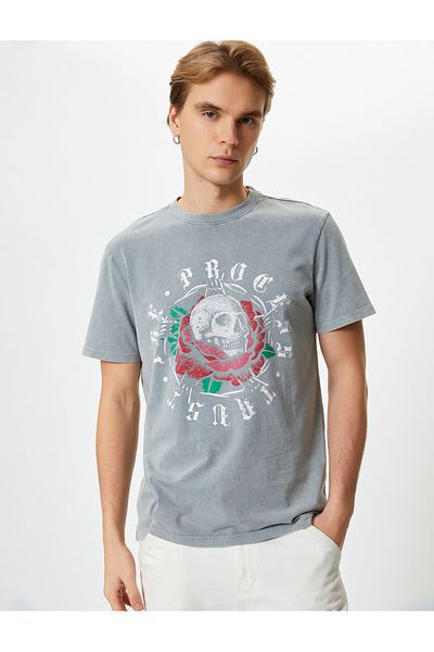Koton Crew Neck Short Sleeve Skull Printed T-Shirt