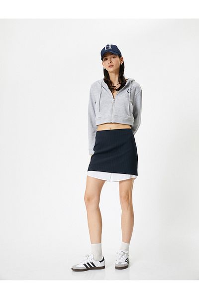 Koton Crop Cardigan Zippered Hooded Pocket
