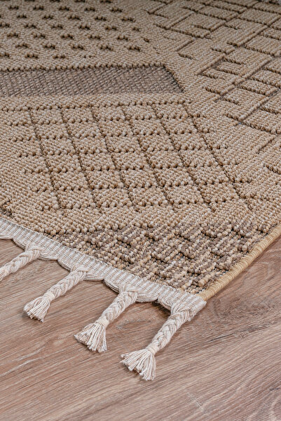 SANRUGS Home & Living Bukleli Modern İskandinav Bej Krem Makine Halısı Yolluk...