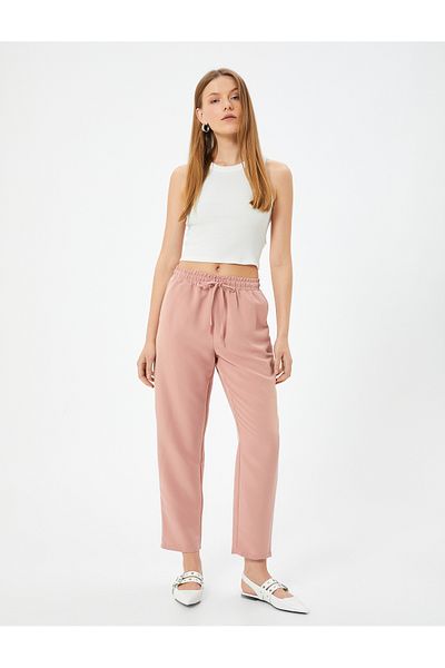 Koton Waist Lace-Up Carrot Trousers - Modal Mix