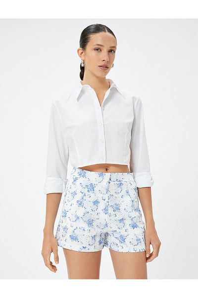 Koton Shorts aus Baumwolle mit Mini-Blumenmuster und Jakobsmuschelmuster – gefüttert und mit Taschen