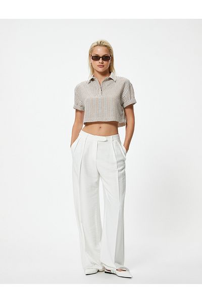 Koton Half Button Detailed Short Sleeve Crop Shirt