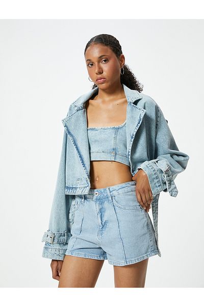 Koton Pantaloni scurti Relax Fit Mini din denim - Cu coaste și nasturi, talie obișnuită