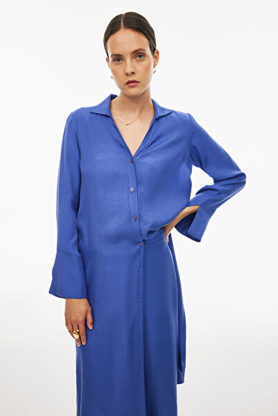 Perspective Caels Purple Colored Long Tunic - Regular Fit, Fitted Sleeves and Shirt Collar