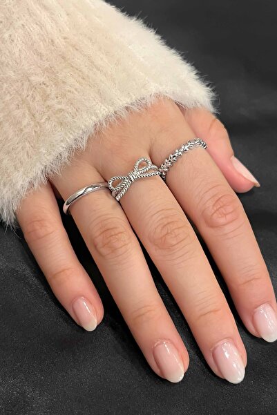 TREND COLLECTİON Zirkon Taşlı Gümüş Zarif Ayarlanabilir Fiyonk, Alyans, Yapra...