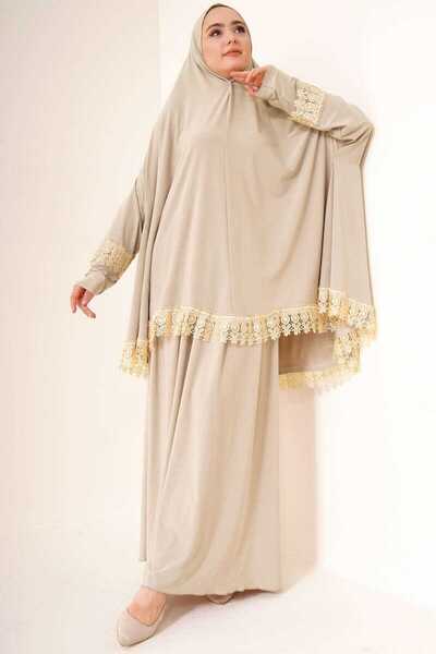 sasaca Εποχιακό διπλό γυναικείο φόρεμα προσευχής με κεντημένο μουσουλμανικό φόρεμα, αδιάβροχο ρούχο προσευχής;