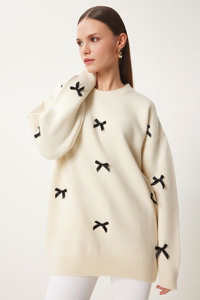 Lovelyİstanbul Knitwear Bow Sweater - Ecru Lsv0001