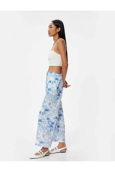 Koton Comfortable Molded Pocket Floral Patterned Wide Leg Trousers